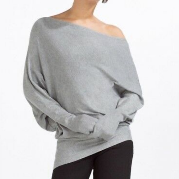 ZARA / GREY ASYMMETRICAL BATWING SLEEVE CREW NECK KNIT SWEATER / MEDIUM
